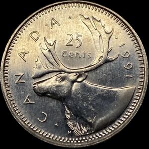 Canadian 25 Cents Coin with Caribou Design